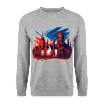Gdańsk Gdańsk Design: Coat of Arms Art Patriotic - Unisex Sweatshirt - salt & pepper - Front - Alina (178cm) & Michal (187cm)