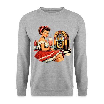 Pin-up de diner des années 50 : style rétro rockabilly - Sweat-shirt Unisexe - gris chiné - Devant - Alina (178cm) & Michal (187cm)