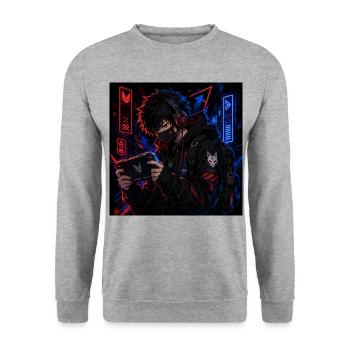 Neon Street Gamer im Anime-Stil - Unisex Pullover - Weißgrau meliert - Vorne - Alina (178cm) & Michal (187cm)