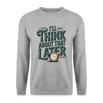 Denk später darüber nach. - Unisex Pullover - Weißgrau meliert - Vorne - Alina (178cm) & Michal (187cm)