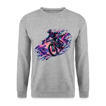 Downhill MTB: Abstraktes Mountainbike Gebirge - Unisex Pullover - Weißgrau meliert - Vorne - Alina (178cm) & Michal (187cm)