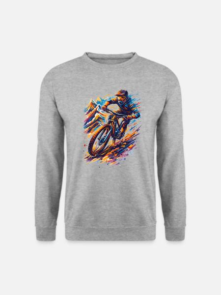 Cooler MTB Downhill Biker – Abstrakt & Schnell - Unisex Pullover - Weißgrau meliert