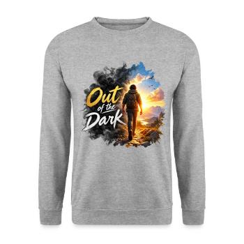 Aus dem Dunkel zum Morgenlicht - Unisex Pullover - Weißgrau meliert - Vorne - Alina (178cm) & Michal (187cm)