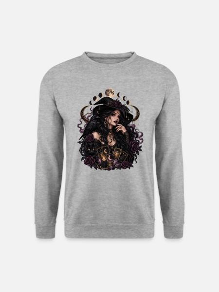 Mondmagie-Witch mit Krähenrosen - Unisex Pullover - Weißgrau meliert