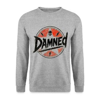VERDAMMT — Punk Skull - Unisex Pullover - Weißgrau meliert - Vorne - Alina (178cm) & Michal (187cm)