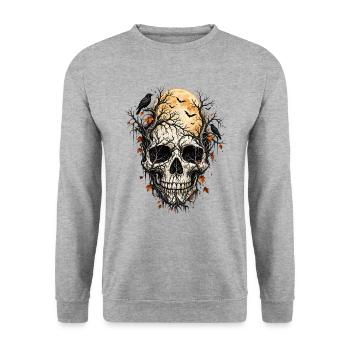 Der Rabe und der Schädel - Unisex Pullover - Weißgrau meliert - Vorne - Alina (178cm) & Michal (187cm)