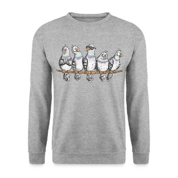 Fünf lustige Tauben Stadttauben Brieftauben Vogel  - Unisex Pullover - Weißgrau meliert - Vorne - Alina (178cm) & Michal (187cm)