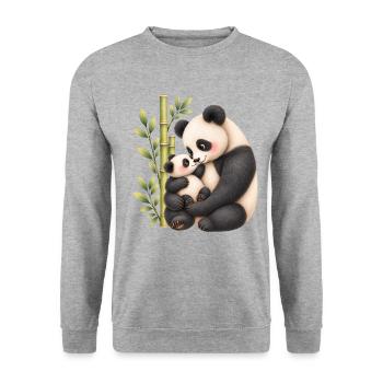 Panda-Zärtlichkeit – Mama und ihr Junges - Unisex Pullover - Weißgrau meliert - Vorne - Alina (178cm) & Michal (187cm)