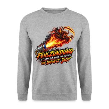 Fehlzündung: Seele des Motors - Unisex Pullover - Weißgrau meliert - Vorne - Alina (178cm) & Michal (187cm)