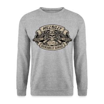 Hillbilly Rockabilly Garage Skull - Unisex Pullover - Weißgrau meliert - Vorne - Alina (178cm) & Michal (187cm)