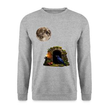 Mondnacht im Krähen tor - Unisex Pullover - Weißgrau meliert - Vorne - Alina (178cm) & Michal (187cm)