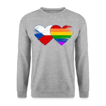 Tschechien Regenbogen Flagge Herz used - Unisex Pullover - Weißgrau meliert - Vorne - Alina (178cm) & Michal (187cm)