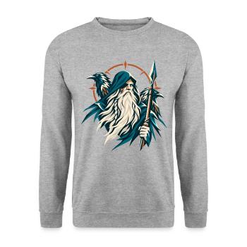 Odin Allvater Raben Huginn Muninn Wikinger - Unisex Pullover - Weißgrau meliert - Vorne - Alina (178cm) & Michal (187cm)