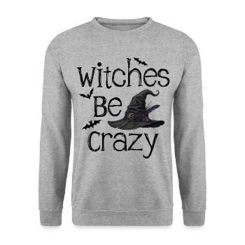 Lustige Hexen sind verrückt Halloween-Hexenhut-Grafik - Unisex Pullover - Weißgrau meliert - Vorne - Alina (178cm) & Michal (187cm)