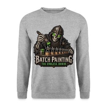 Batch Painting – The Endless Horde Skelett - Unisex Pullover - Weißgrau meliert - Vorne - Alina (178cm) & Michal (187cm)