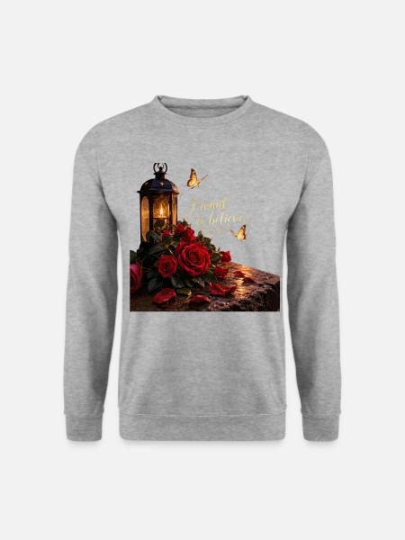 Ich will glauben: Rosenlaterne - Unisex Pullover - Weißgrau meliert