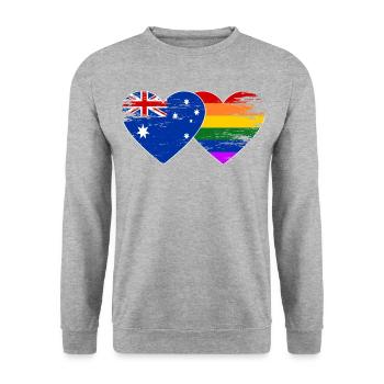 Australien Regenbogen Flagge Herz used - Unisex Pullover - Weißgrau meliert - Vorne - Alina (178cm) & Michal (187cm)