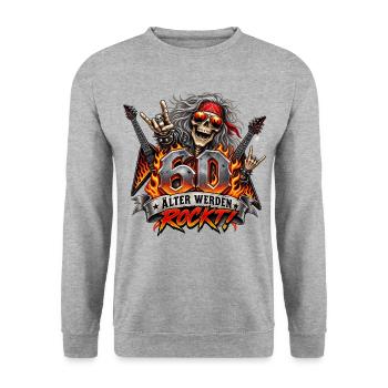60.Geburtstag, Rock,   Älter Werden Rockt  - Unisex Pullover - Weißgrau meliert - Vorne - Alina (178cm) & Michal (187cm)