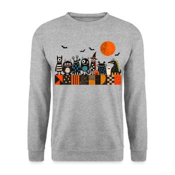 Halloween Monsterparade | Lustige Gruselmonster - Unisex Pullover - Weißgrau meliert - Vorne - Alina (178cm) & Michal (187cm)