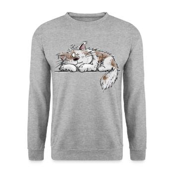 Maine Coon Katze Linie Katzenfreund Tierhumor - Unisex Pullover - Weißgrau meliert - Vorne - Alina (178cm) & Michal (187cm)