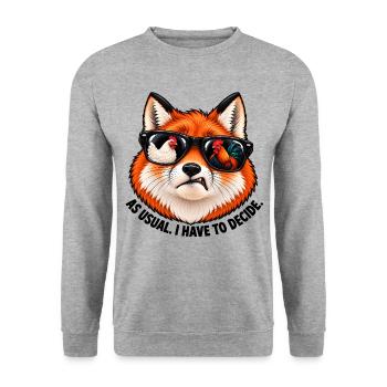 Fuchs mit Sonnenbrille – Wie immer muss ich mich entscheiden - Unisex Pullover - Weißgrau meliert - Vorne - Alina (178cm) & Michal (187cm)