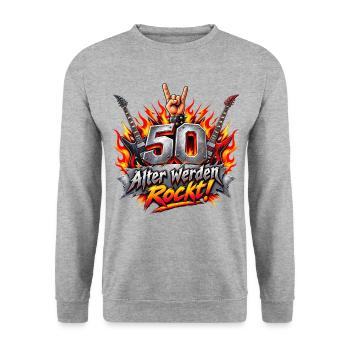 50 Jahre , 50.Geburtstag,  älter Werden Rock - Unisex Pullover - Weißgrau meliert - Vorne - Alina (178cm) & Michal (187cm)
