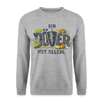 Ein Döner mit allem. - Unisex Pullover - Weißgrau meliert - Vorne - Alina (178cm) & Michal (187cm)