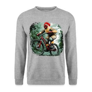 Hühner Bike / Bikerin Huhn - Unisex Pullover - Weißgrau meliert - Vorne - Alina (178cm) & Michal (187cm)