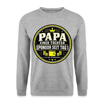 Papa einer Tochter: Sponsor seit Tag 1." - Unisex Pullover - Weißgrau meliert - Vorne - Alina (178cm) & Michal (187cm)