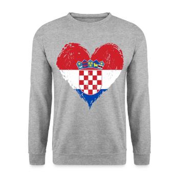 Kroatien Flagge Grunge used - Unisex Pullover - Weißgrau meliert - Vorne - Alina (178cm) & Michal (187cm)