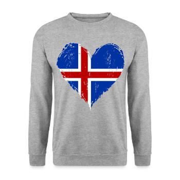 Island Herzflagge Grunge - Unisex Pullover - Weißgrau meliert - Vorne - Alina (178cm) & Michal (187cm)