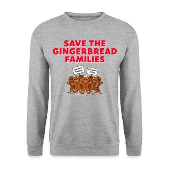 Save The Gingerbread Lustiges Weihnachts Motiv - Unisex Pullover - Weißgrau meliert - Vorne - Alina (178cm) & Michal (187cm)