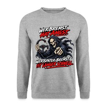 Angst vorm Bremsen Grim Reaper - Unisex Pullover - Weißgrau meliert - Vorne - Alina (178cm) & Michal (187cm)