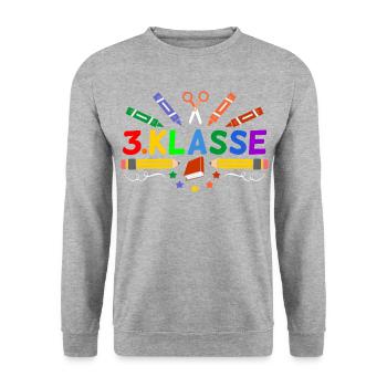 3.Klasse Geschenk Erster Schultag Schulanfang - Unisex Pullover - Weißgrau meliert - Vorne - Alina (178cm) & Michal (187cm)