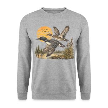 Vintage Common Loon Pair Flying Lake Wildlife Bird - Unisex Pullover - Weißgrau meliert - Vorne - Alina (178cm) & Michal (187cm)