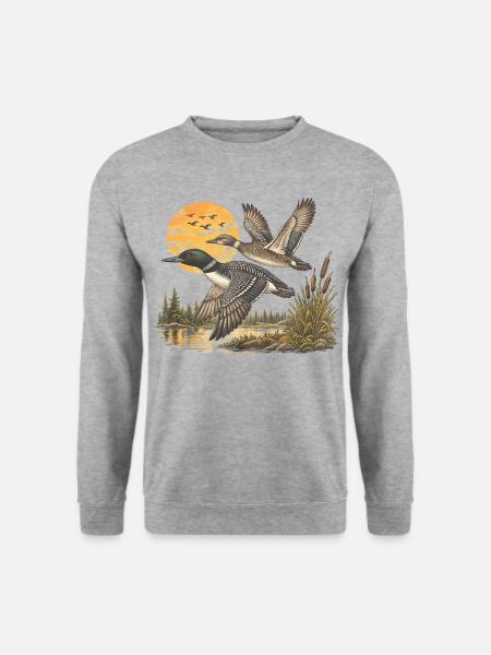 Vintage Common Loon Pair Flying Lake Wildlife Bird - Unisex Pullover - Weißgrau meliert