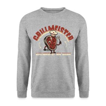 Grillmeister Alles Andere Ist Nur Beilage - Unisex Pullover - Weißgrau meliert - Vorne - Alina (178cm) & Michal (187cm)