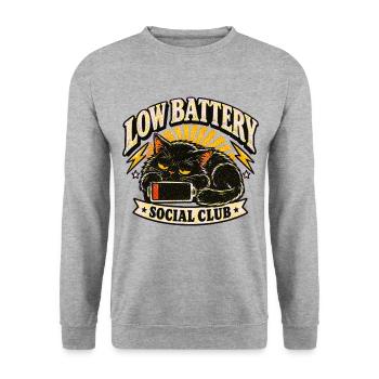Low Battery Social Club - Unisex Pullover - Weißgrau meliert - Vorne - Alina (178cm) & Michal (187cm)