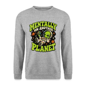 Mental auf einem anderen Planeten – Alien-Abenteuer - Unisex Pullover - Weißgrau meliert - Vorne - Alina (178cm) & Michal (187cm)