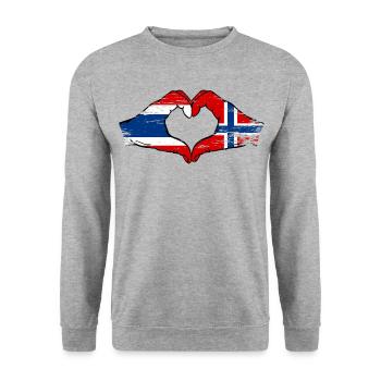 Thailand Schweden Flagge Hände Herzform used look - Unisex Pullover - Weißgrau meliert - Vorne - Alina (178cm) & Michal (187cm)