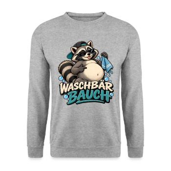 Waschbär Bauch Cartoon - Unisex Pullover - Weißgrau meliert - Vorne - Alina (178cm) & Michal (187cm)