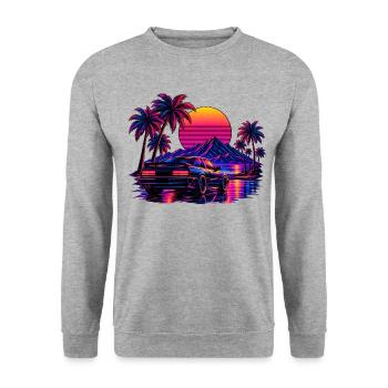 Klassischer 80er-Jahre-Retro-Wave-Stil - Unisex Pullover - Weißgrau meliert - Vorne - Alina (178cm) & Michal (187cm)