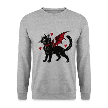 Gothic Cat With Bat Wings - Unisex Pullover - Weißgrau meliert - Vorne - Alina (178cm) & Michal (187cm)