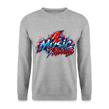 Music – Retro Lightning Bolt Design - Unisex Pullover - Weißgrau meliert - Vorne - Alina (178cm) & Michal (187cm)