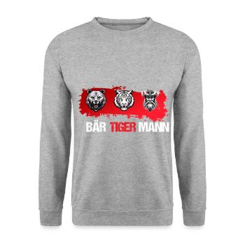 Bär Tiger Mann Vatertag Vater Bärtiger Mann Bart - Unisex Pullover - Weißgrau meliert - Vorne - Alina (178cm) & Michal (187cm)