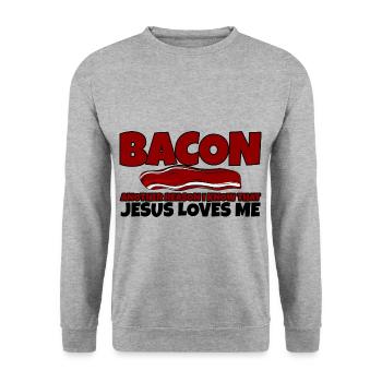Bacon Another Reason I Know That Jesus Loves Me - Unisex Pullover - Weißgrau meliert - Vorne - Alina (178cm) & Michal (187cm)