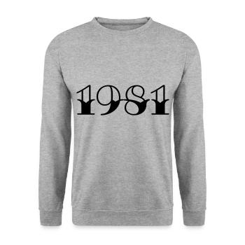 Geburtsjahr 1981 Geschenkidee - Unisex Pullover - Weißgrau meliert - Vorne - Alina (178cm) & Michal (187cm)