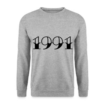 Année de naissance 1991 Cadeau d’anniversaire - Sweat-shirt Unisexe - gris chiné - Devant - Alina (178cm) & Michal (187cm)