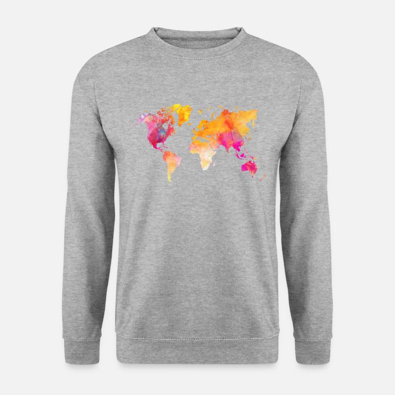 Weltkarte - Unisex Pullover - Weißgrau meliert