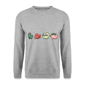 Süsse farbige Dinosaurier - Unisex Pullover - Weißgrau meliert - Vorne - Alina (178cm) & Michal (187cm)